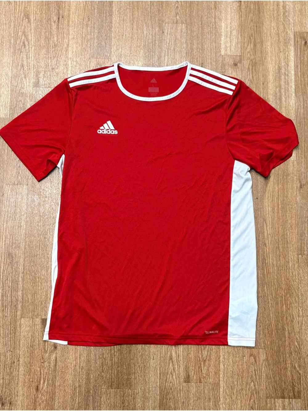 Adidas Men’s Red and White Short-Sleeve Soccer Jersey